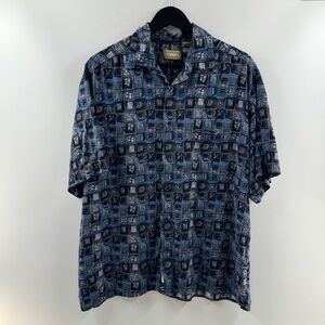 Natural Issue Blue Black Pattern Button Down Shirt Men’s Size Large 100% Rayon